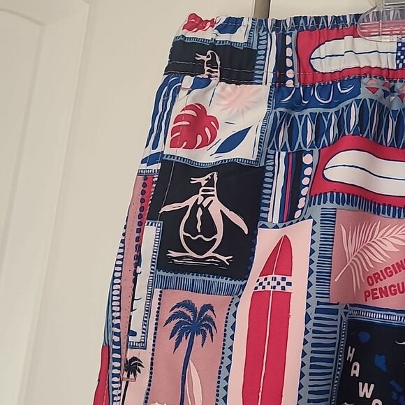 Penguin Drawstring Colorful Surfboard Print Swim Shorts Size XXL - Picture 3 of 12